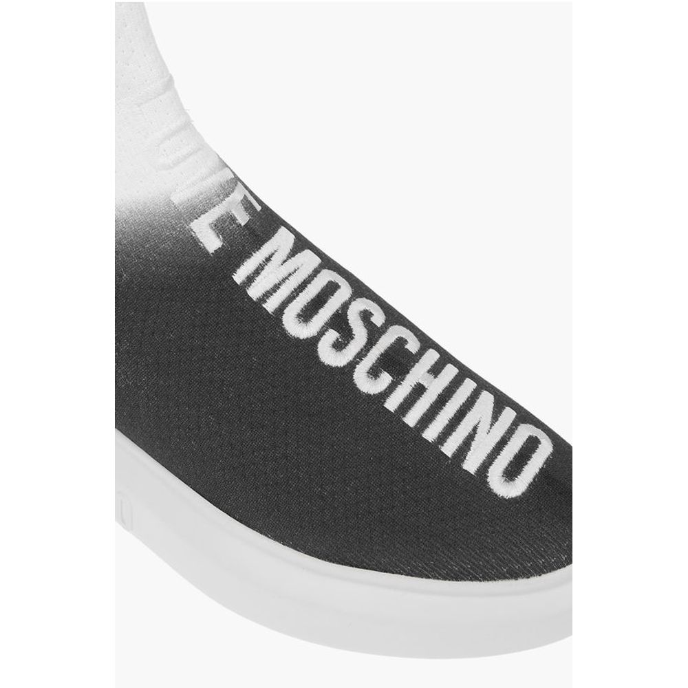 Высокие кеды LOVE с затененным носком и вышитым логотипом Moschino, Black and White — фото 4