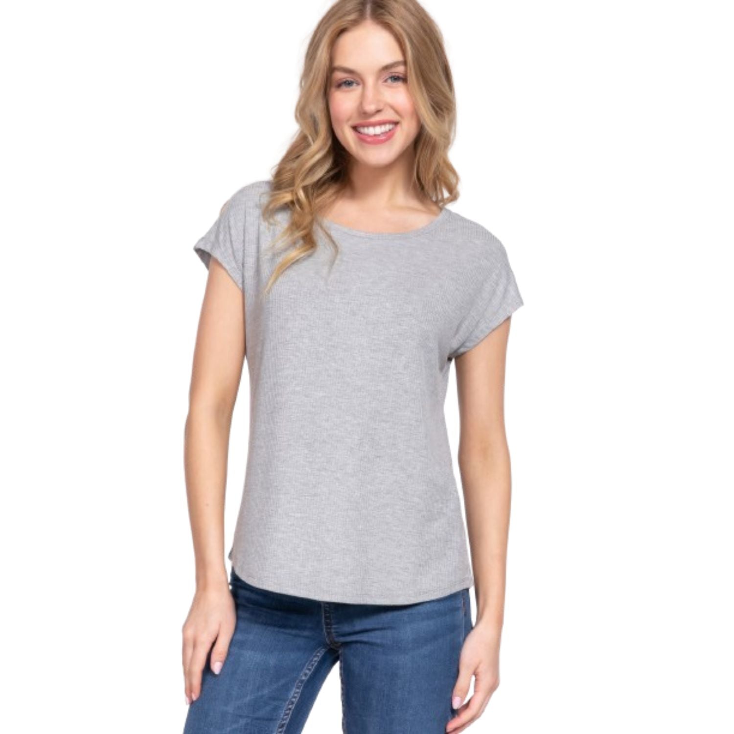 

Короткий топ с рукавом долман из ребристой ткани TRUEDAMES, серый