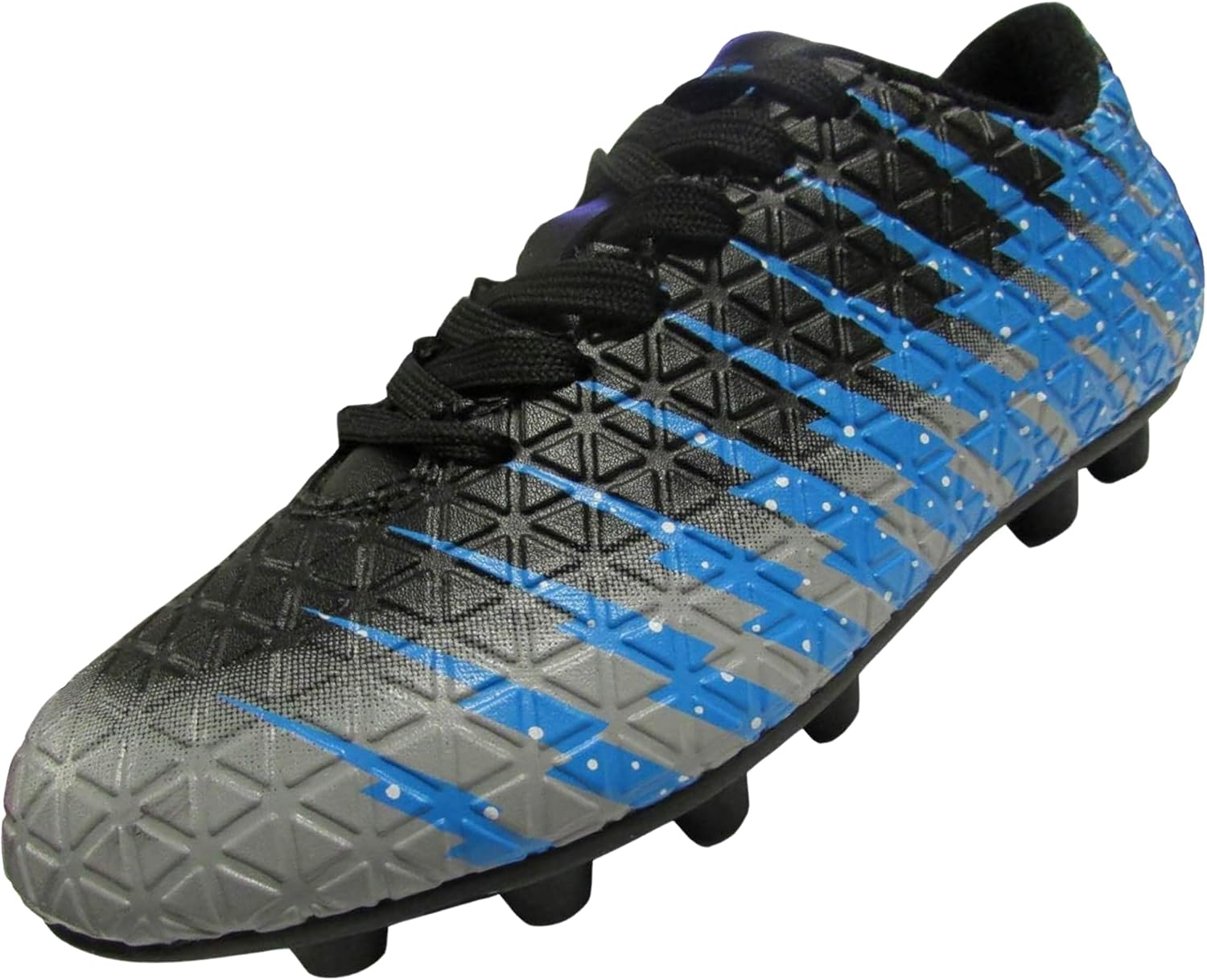 

Футбольные бутсы Vizari Bolt для детей на твердое покрытие для мальчиков и девочек, Верх из текстурированной синтетической кожи, детские футбольные бутсы с полиуретановой подошвой для комфорта и сцепления, черный/голубой