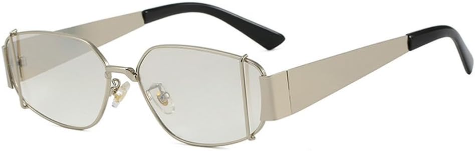 

Модные прямоугольные солнцезащитные очки в стиле панк для женщин, стильные, с металлической оправой, в стиле стимпанк, защита от УФ-излучения UV400 WNCKSQ, C1whitesilver