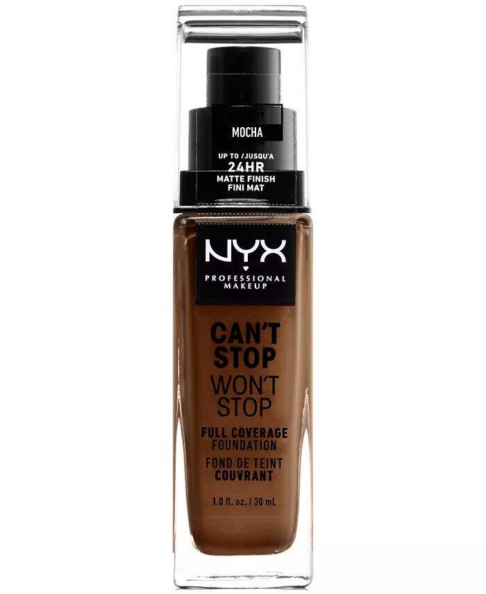 

Can't Stop Won't Stop Full Coverage Foundation, 1 унция Nyx Professional Makeup, цвет 19 Mocha (deep mocha/olive undertone)