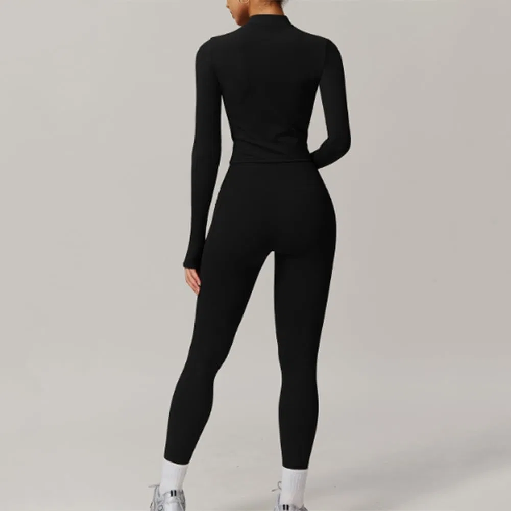Спортивный костюм женский, лонгслив и леггинсы с высокой талией, Black — фото 2