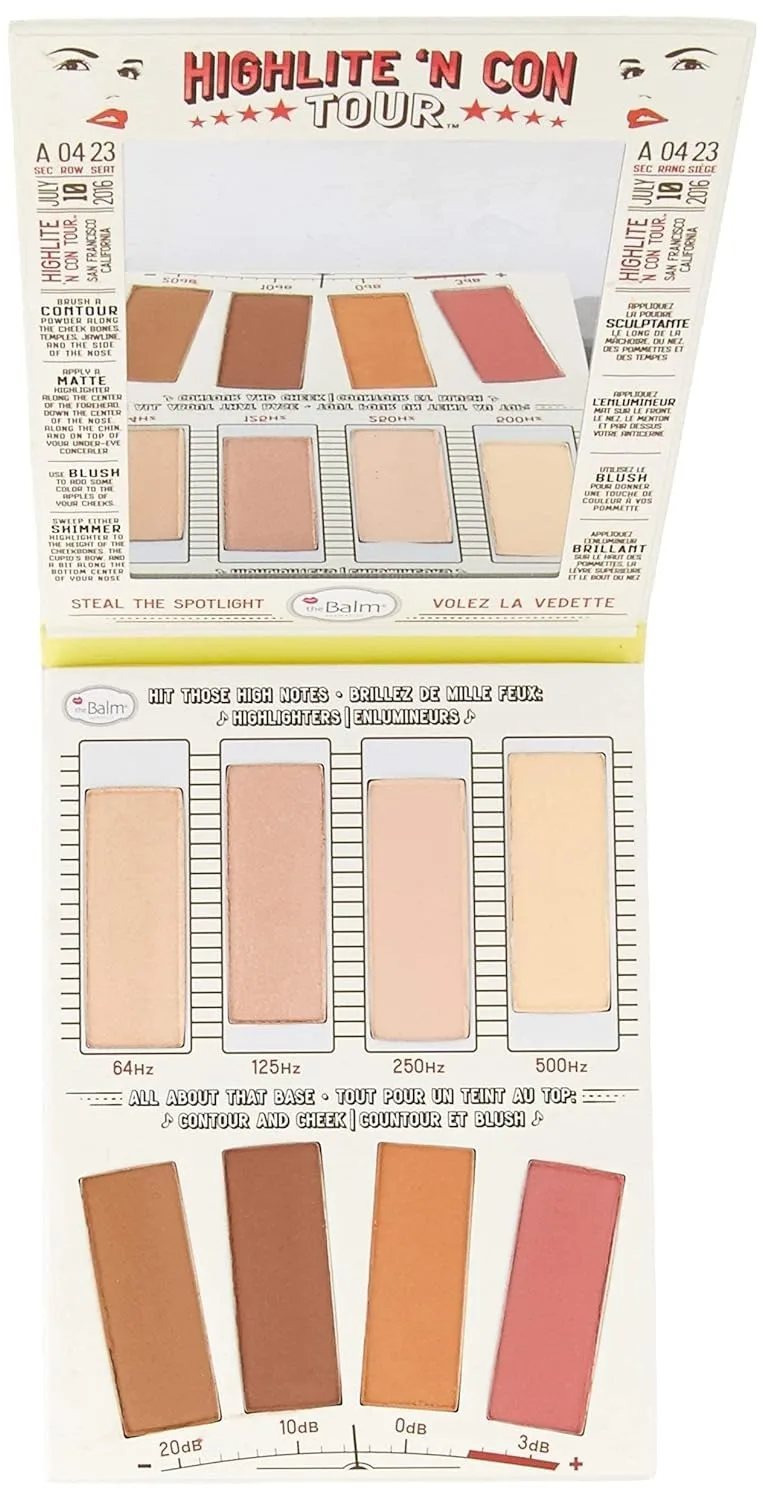 Палитра хайлайтеров и консилеров theBalm Highlighting & Makeup Conceal Powders N Contour, хайлайтеры: мерцающие, матовые, бронзер, румяна, разноцветные, 0,8 унции.