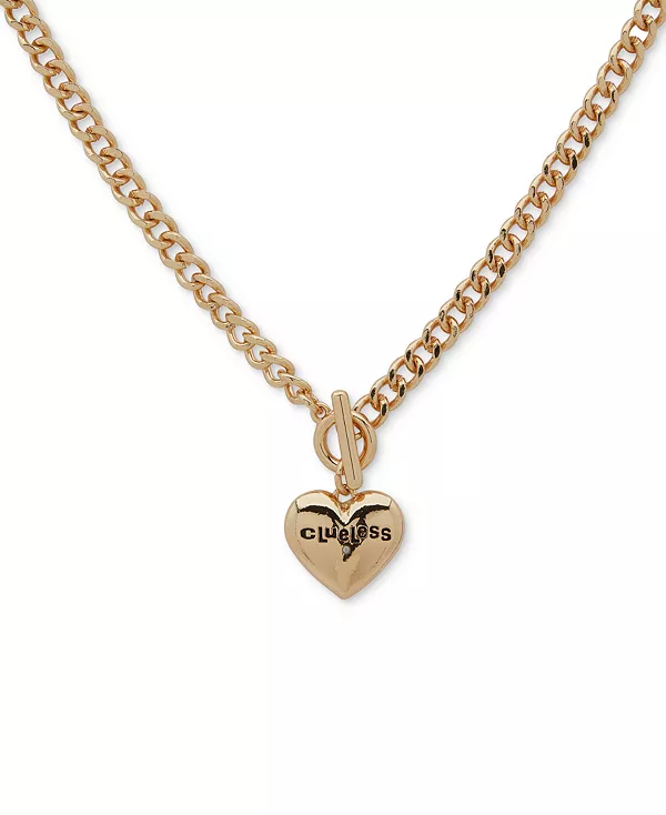 

Ожерелье с подвеской в виде сердца с выгравированным логотипом золотистого оттенка паве, 16 дюймов Clueless, gold