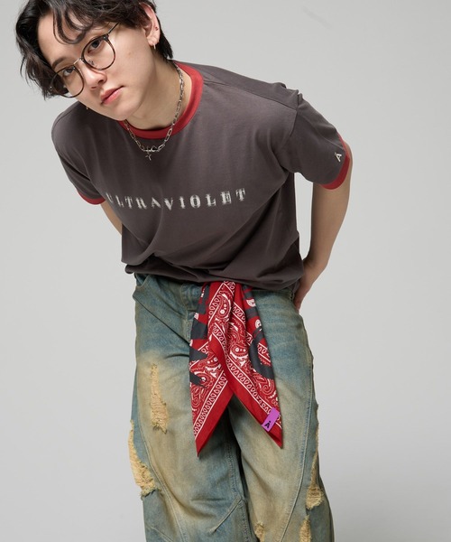 

Футболка с контрастной отделкой, MASHIHO×ALAND, серый