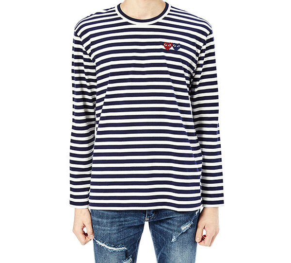 Футболка striped double logo long sleeves tee 'black white' Comme Des Garcons Play, белый — фото 3