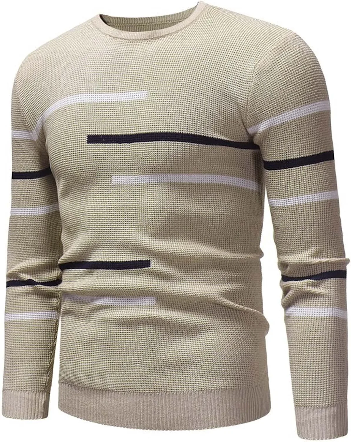 

Мужской легкий полосатый свитер с цветными блоками, длинный рукав, crew neck, slim fit, рифленая вязка