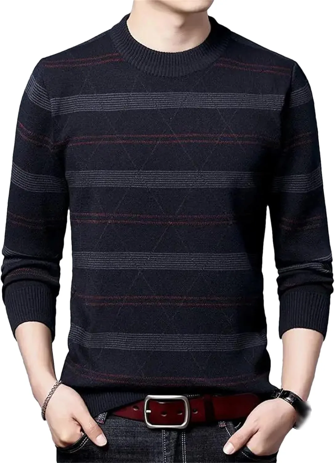 

Толстый джемпер для мужчин с полосками и длинными рукавами