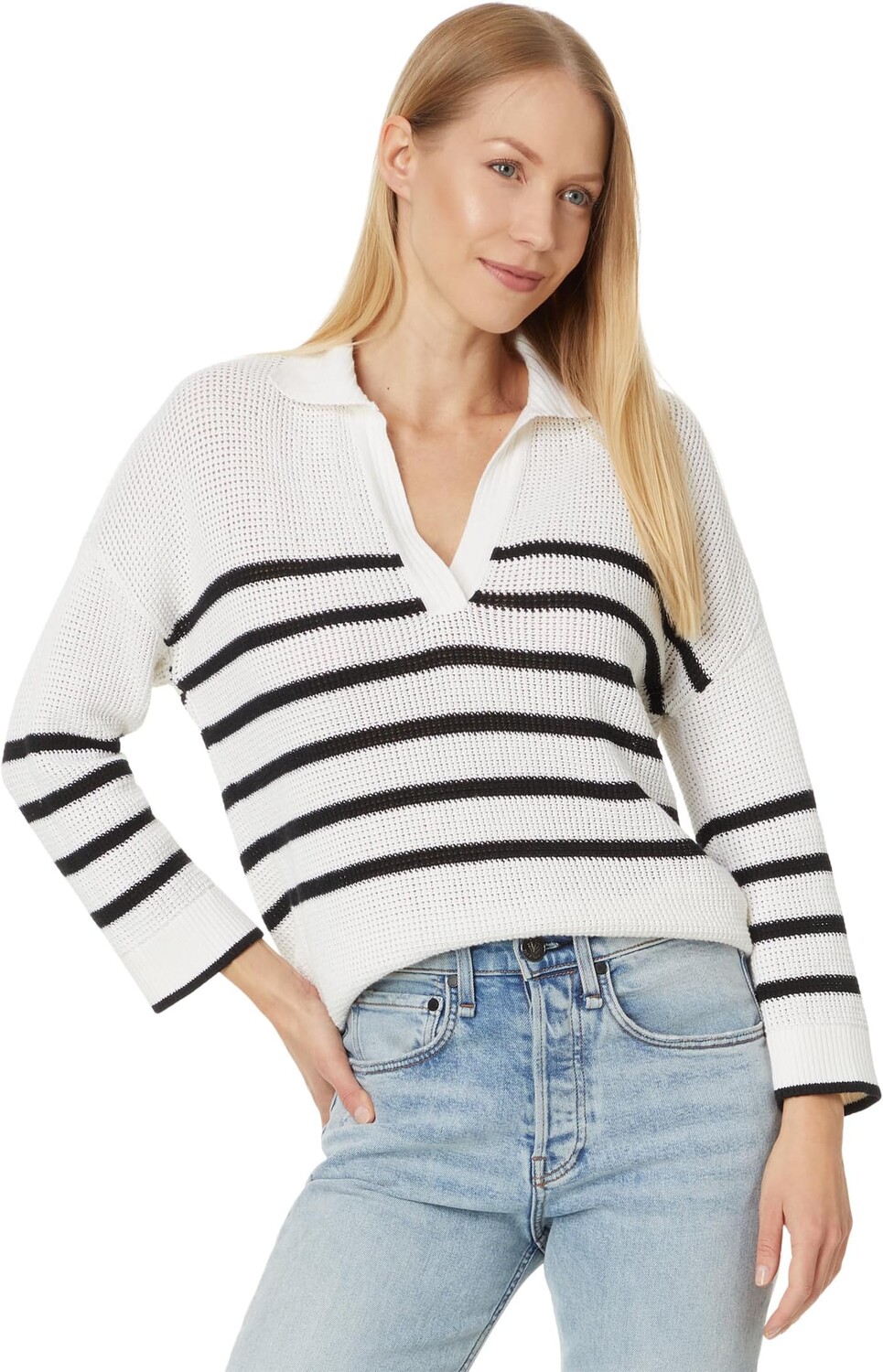 

Свитер Lilla P Textured Stripe Polo Sweater, цвет White/Black
