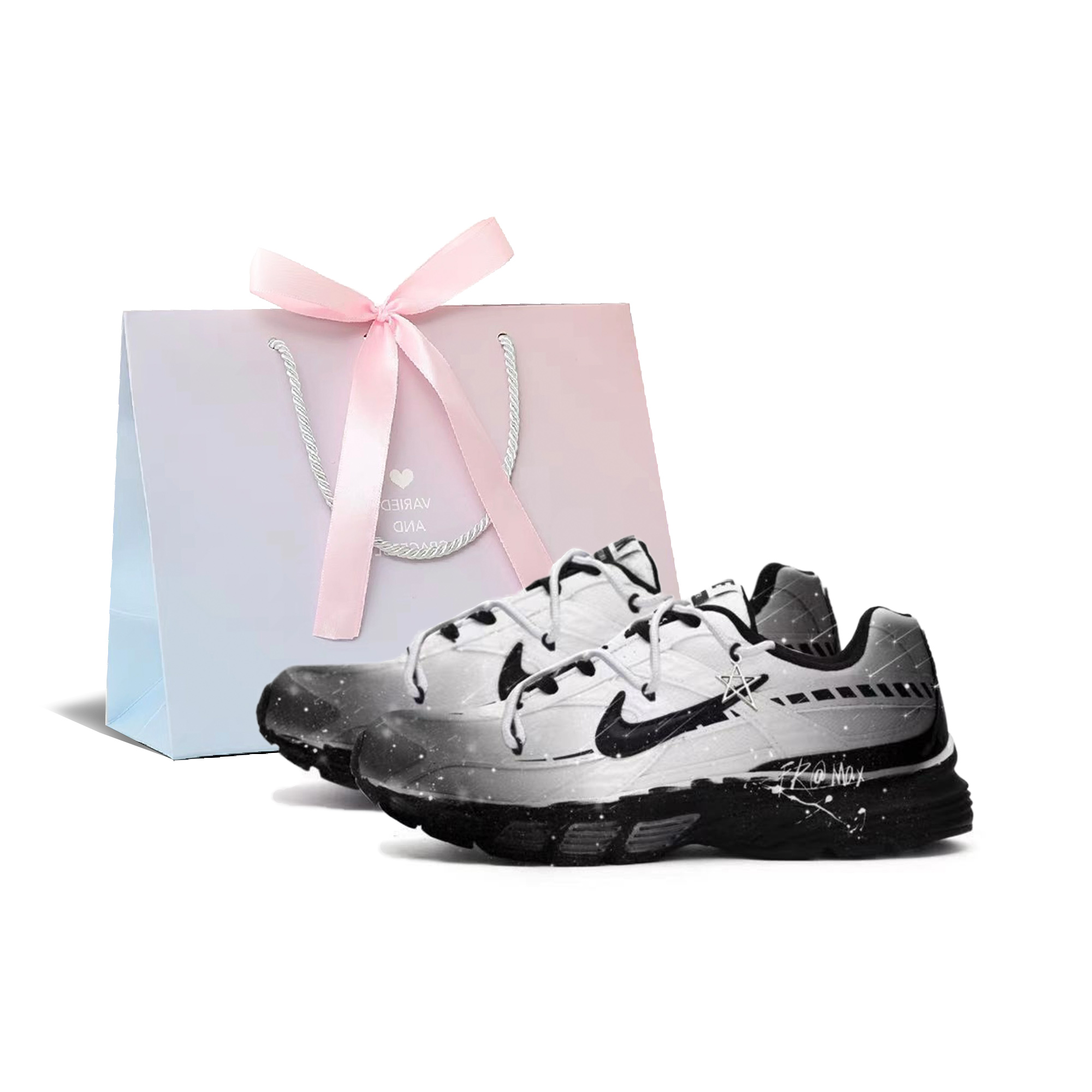 

Nike Инициатор амортизация, износостойкие низкие повседневные городские кроссовки для комьютинга unisex black white