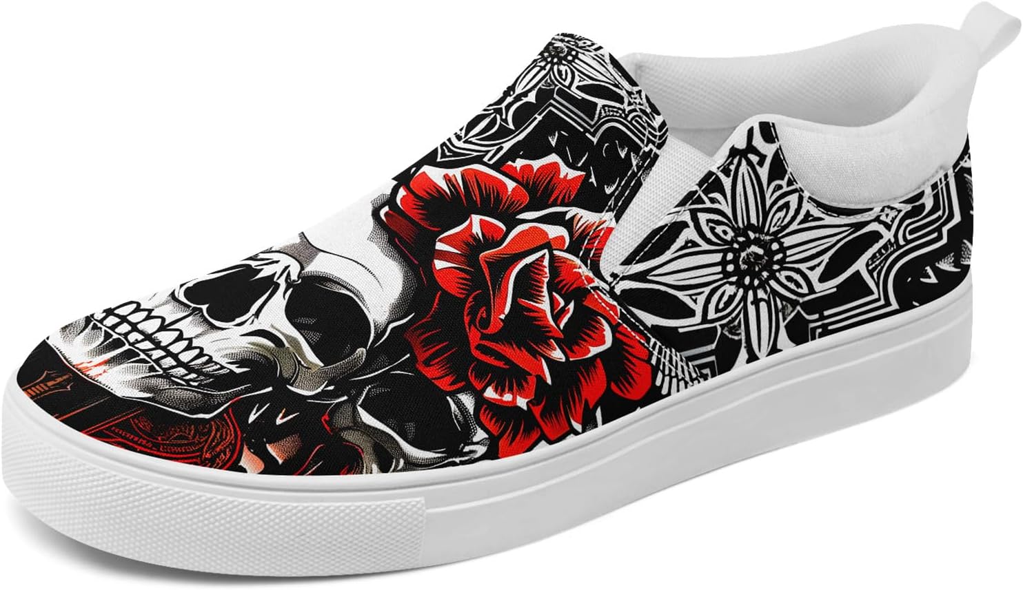 

Мужские слипоны из холщовой ткани coolcustomize с готическим принтом черепа, повседневные легкие лоферы, удобные кроссовки для прогулок, для женщин, белый/черный