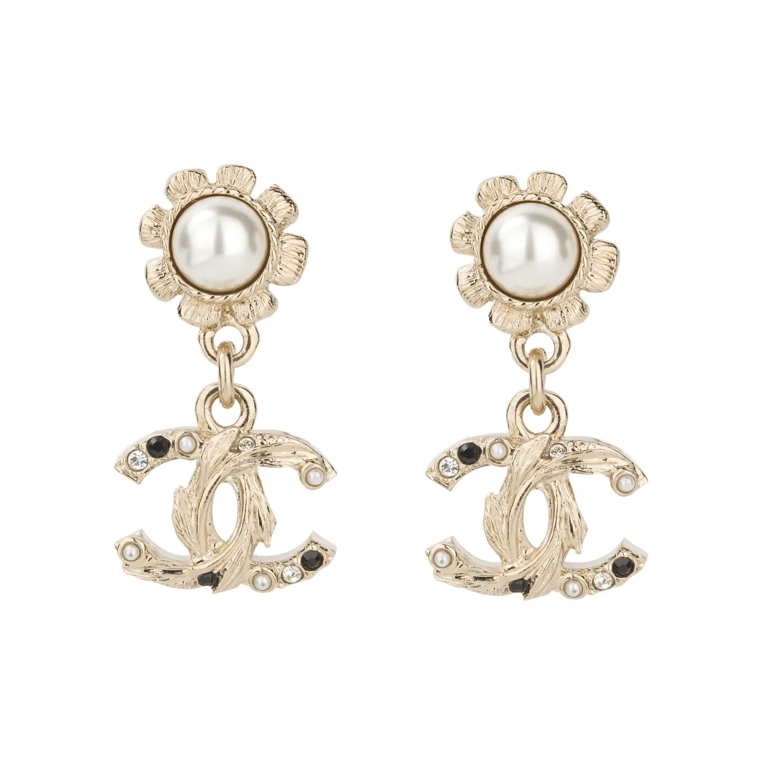 

Женские золотые серьги-кольца с кристаллами CHANEL, золотой