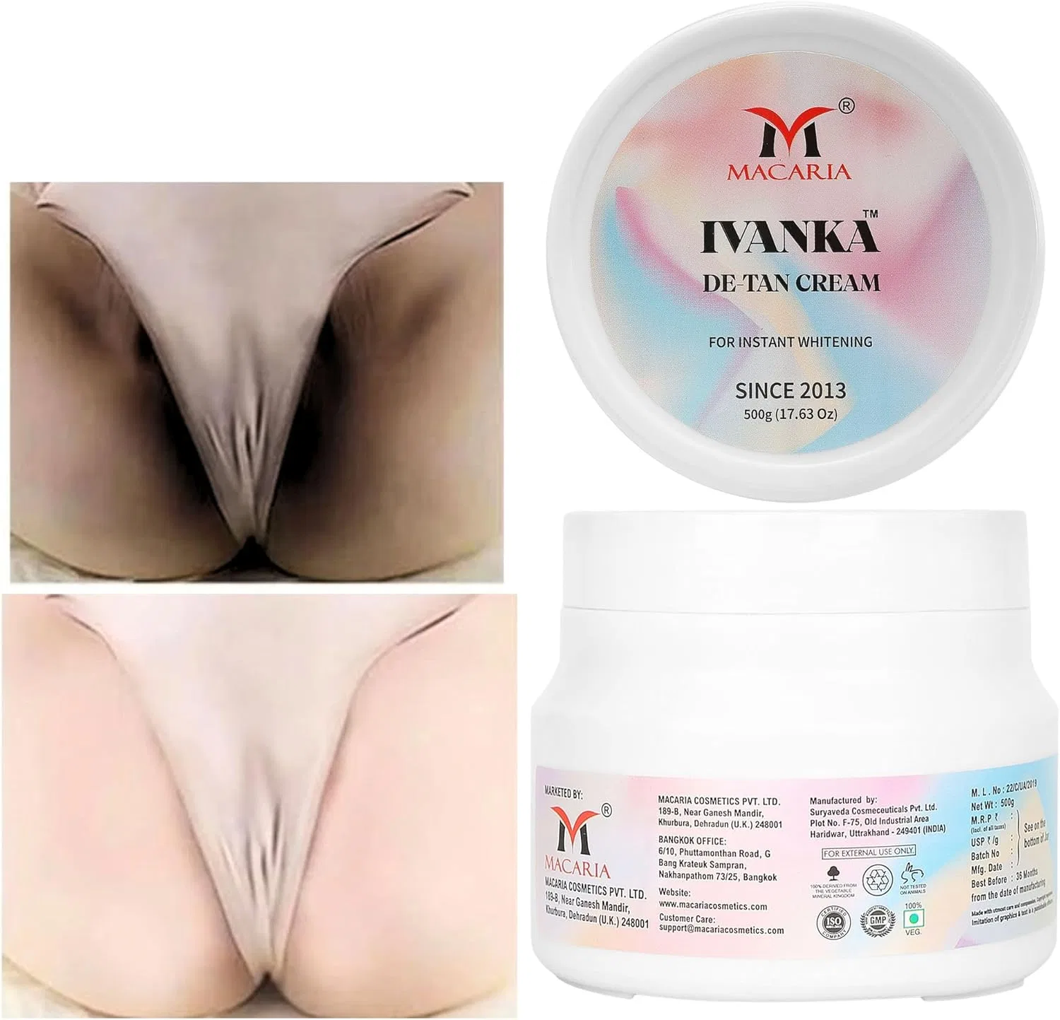 Крем для интимной зоны Ivanka De-Tan Cream для осветления кожи, 500 мл Macaria