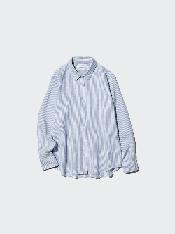 Льняная рубашка (в полоску) Uniqlo, 32 beige — фото 3