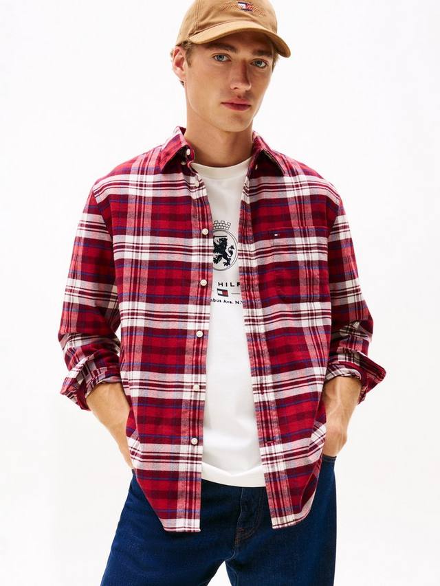 

Геройская хлопковая рубашка с длинным рукавом и воротником в клетку Tommy Hilfiger