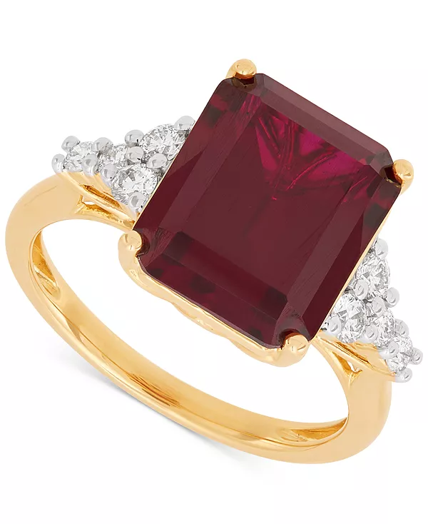 

Кольцо с выращенным в лаборатории драгоценным камнем и бриллиантом (1/3 карата) из 14-каратного золота Grown With Love, ruby