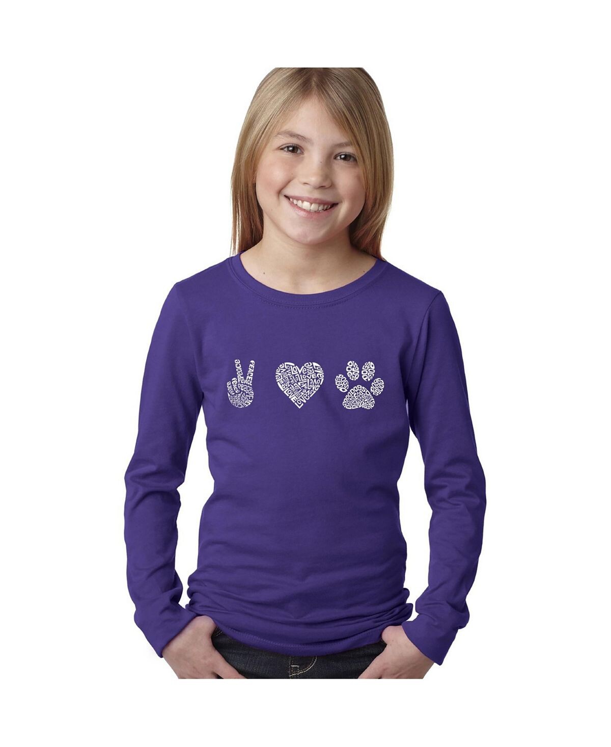 

Футболка с длинными рукавами и надписью Big Girl's Word Art - Peace Love Dogs LA Pop Art