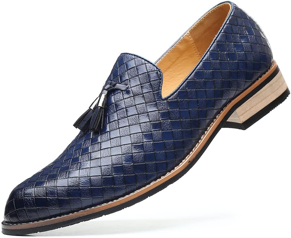 

Мужские плетеные лоферы Santimon с кисточками, классические кожаные деловые туфли для офиса, повседневная обувь без шнурков, винтажные броги, темно-синий