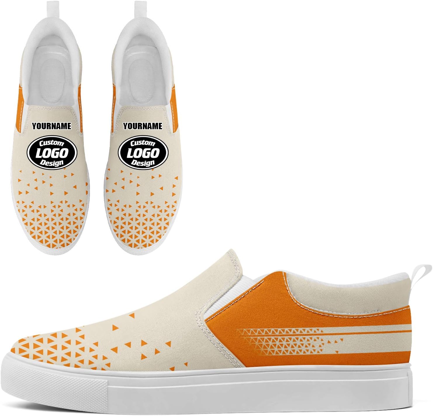 

Кастомизированные корпоративные повседневные слипоны AWSOLE для мужчин и женщин с принтом названия компании и логотипа, удобные кроссовки из холста для прогулок, белый/оранжевый/бежевый