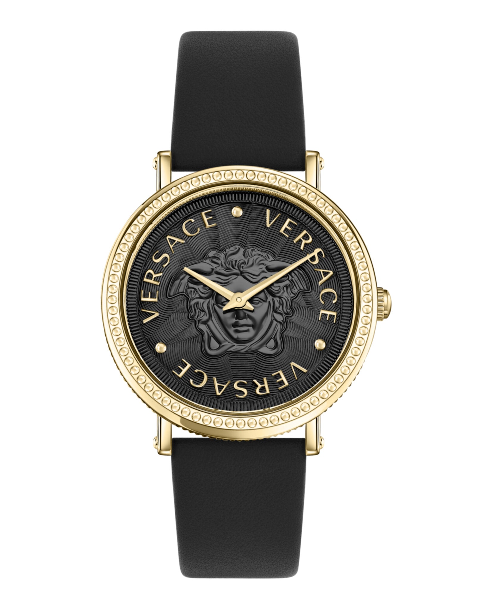 

Часы из кожи V-Dollar Versace, цвет black/ip yellow gold/black