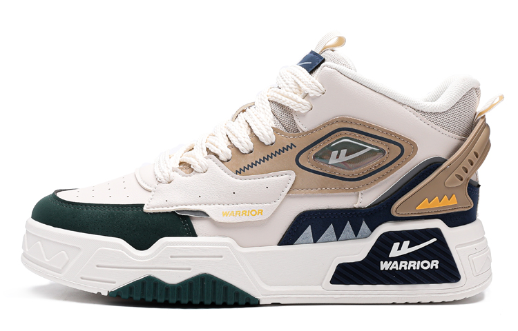 

Антискользящие износостойкие высокие скейтерские кроссовки Warrior мужские бежево-хаки зелёные