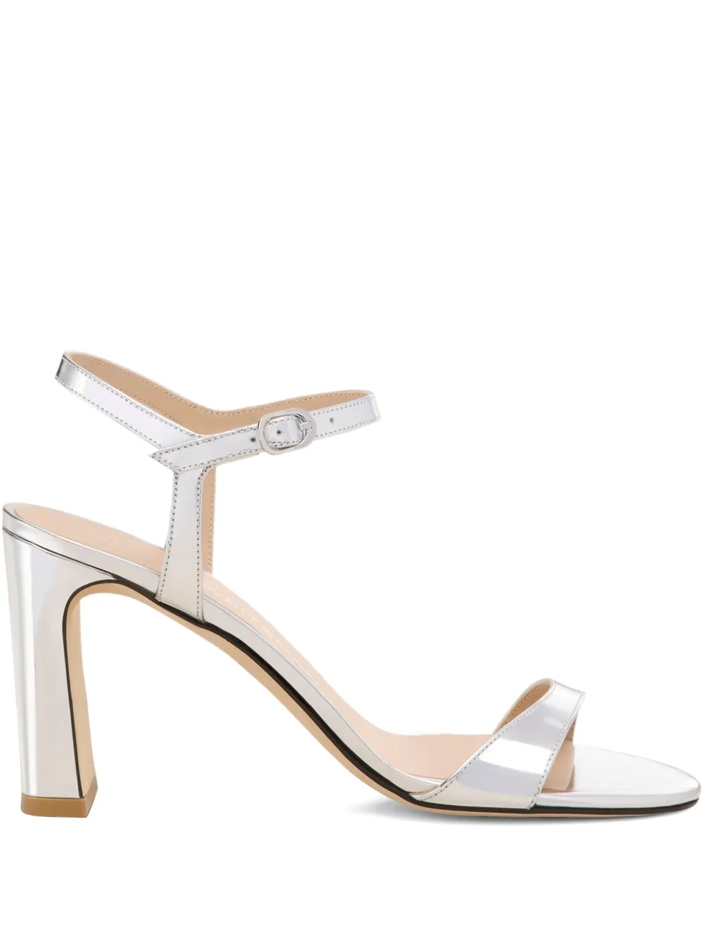 Босоножки на блочном каблуке с эффектом металлик Stuart Weitzman, серебяный