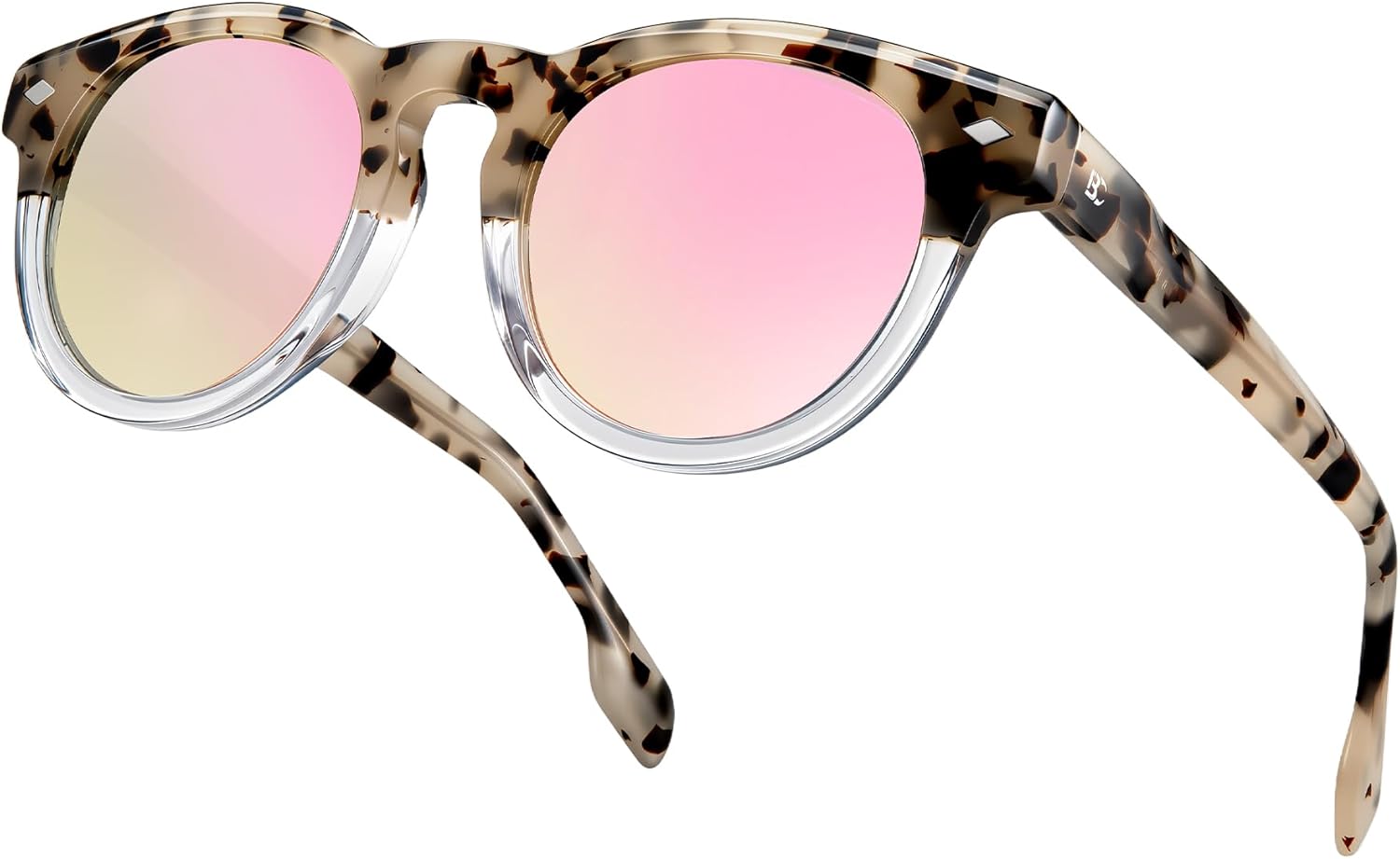 

Женские круглые поляризованные солнцезащитные очки BIRCEN: ретро-очки из ацетата с защитой от УФ-излучения UV400, идеально подходят для вождения, пляжа и повседневной носки, D-pink Frame