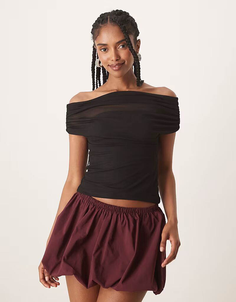 

Топ из сетки Gina Tricot с открытыми плечами черного цвета