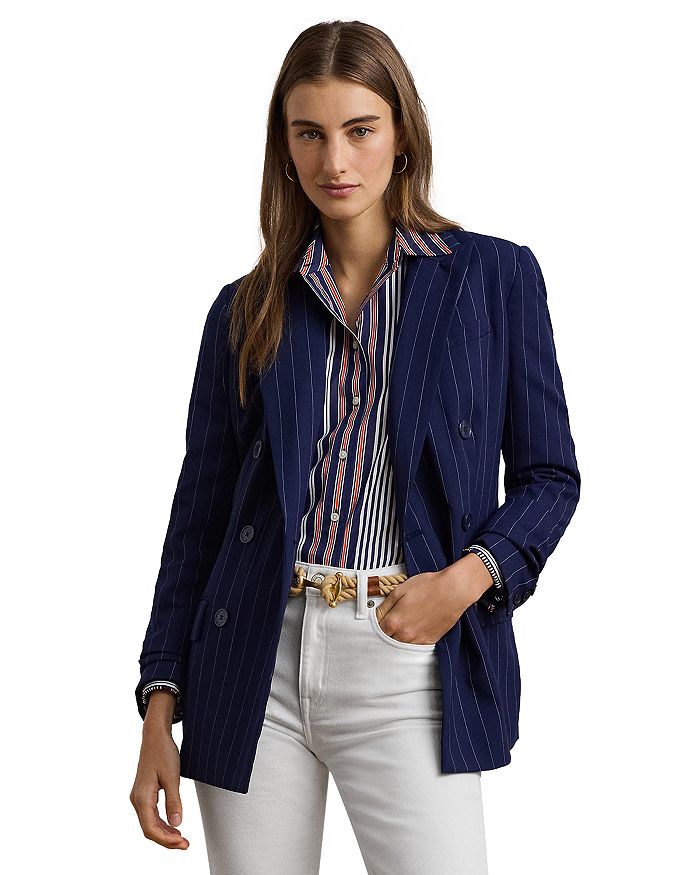 

Двубортный твиловый блейзер в тонкую полоску Ralph Lauren, синий