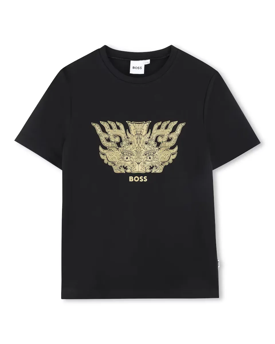 

Футболка для мальчика из черного хлопка BOSS Kidswear, чёрный