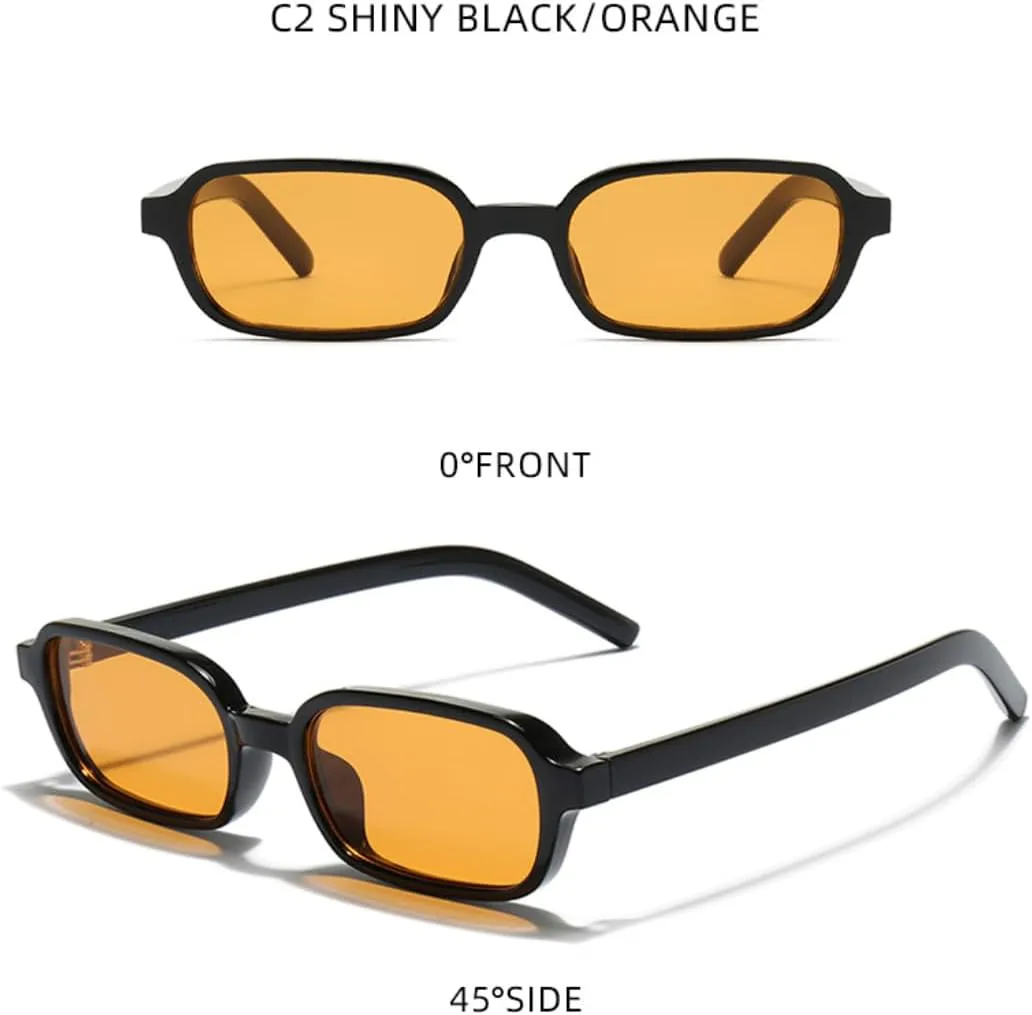 

Маленькие прямоугольные солнцезащитные очки для женщин, защита от УФ-излучения UV400, модные, розовые, зеленые, для мужчин, в стиле панк UUPTTPL, Black Orange