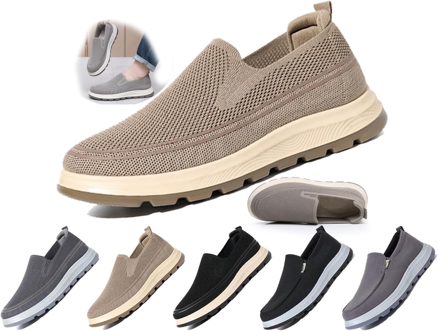 

Мужские кроссовки без застежек с дышащей текстильной тканью для ходьбы, удобной противоскользящей подошвой для дома, отдыха, путешествий и вождения Generic, коричневый