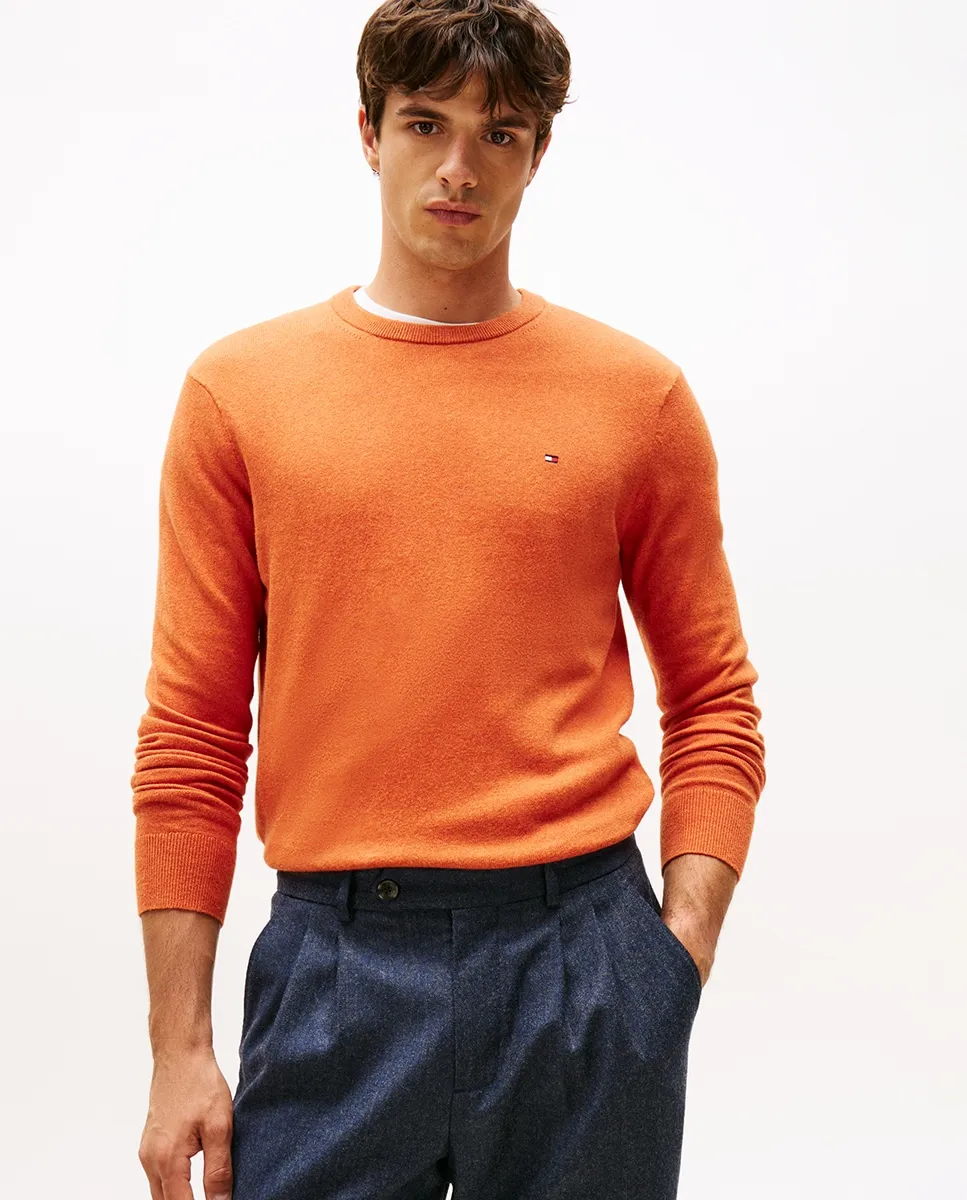 

Мужской однотонный свитер с круглым вырезом Tommy Hilfiger, оранжевый