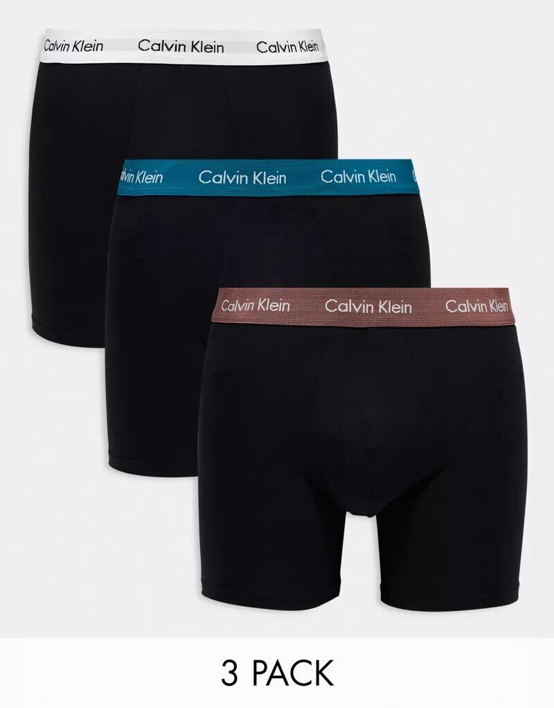 

Комплект из трех боксеров Calvin Klein из черного эластичного хлопка с цветным поясом