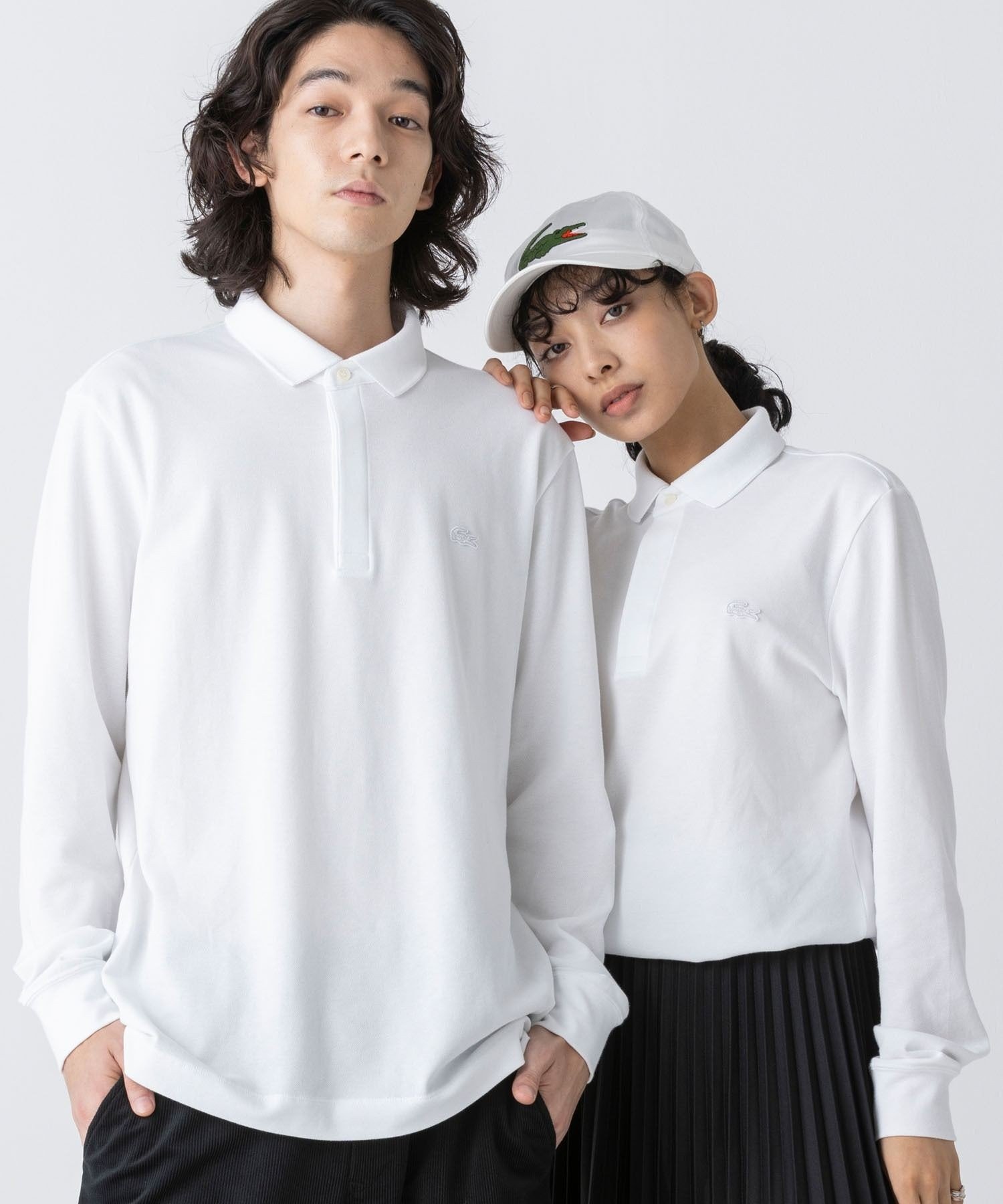 Рубашка-поло с длинными рукавами и планкой спереди LACOSTE, White