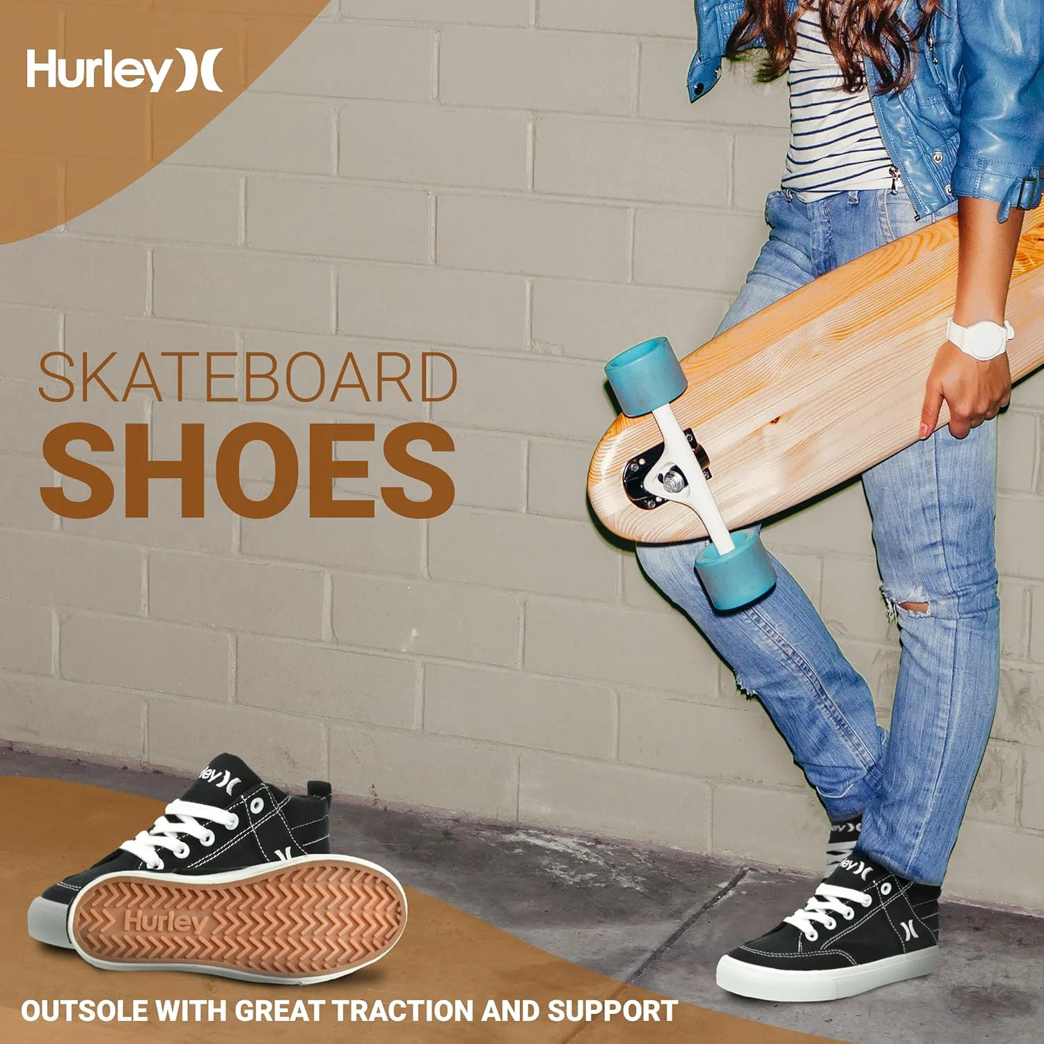 Детские высокие скейтбордные кроссовки Hurley Roddy, спортивная обувь для мальчиков и девочек, черно-белый — фото 2