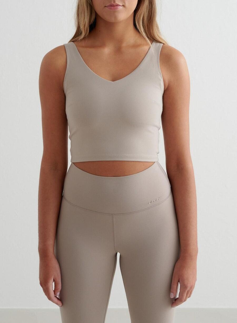 

AIM'N Женский спортивный бюстгальтер для йоги с V-образным вырезом, темно-бежевый