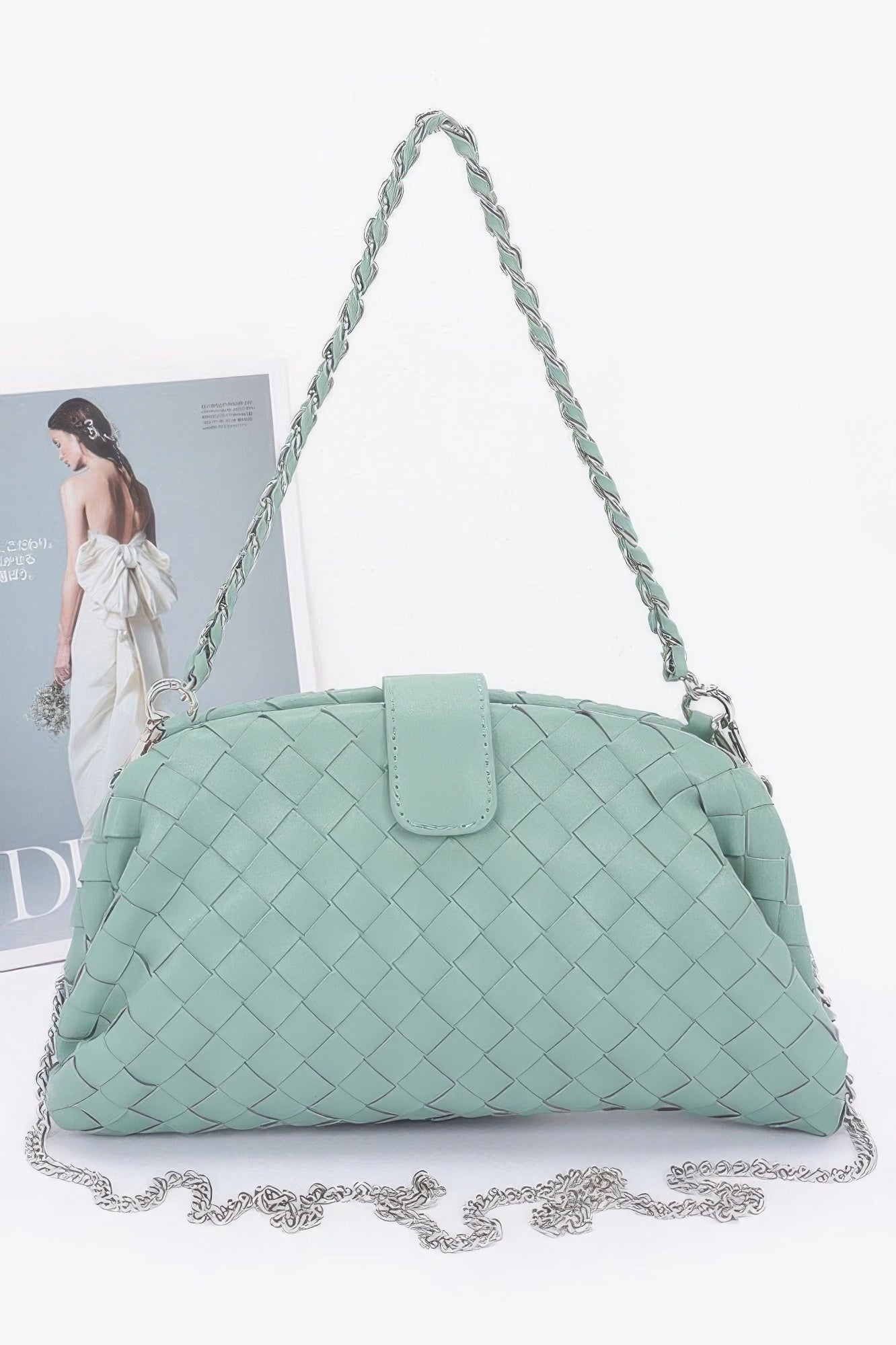 

Искусственная кожа Плетеная рама Плечевая сумка FASHNZFAB, мятный