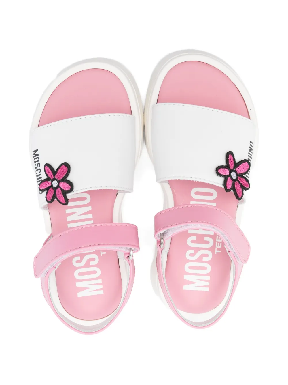 Кожаные сандалии с цветочными аппликациями Moschino Kids, белый — фото 3