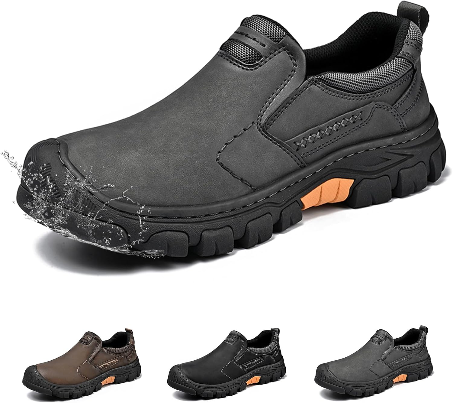 

Мужские кожаные слипоны, повседневные водоотталкивающие кроссовки для мужчин, легкие, нескользящие, удобные, дышащие, обувь для вождения и активного отдыха Generic, темно-серый