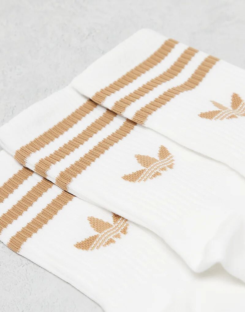 Носки adidas Originals adicolor Trefoil, 3 Пары, белого и бежевого цветов — фото 2