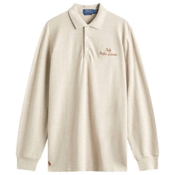 

Поло с длинным рукавом и логотипом Polo Ralph Lauren, бежевый