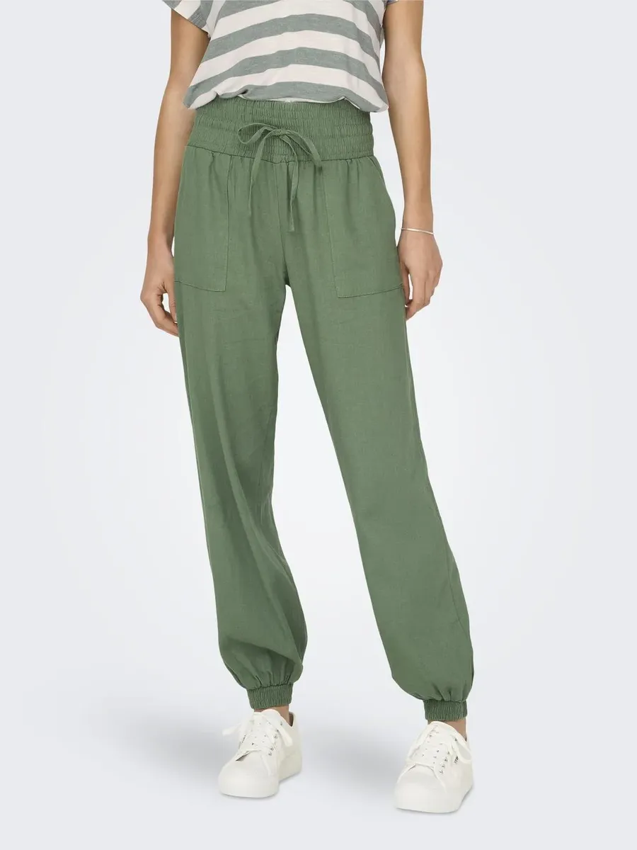 

Only брюки-джоггеры "ONLPALMA REG STR LINEN MIX TRACK PNT", цвет Hedge Green