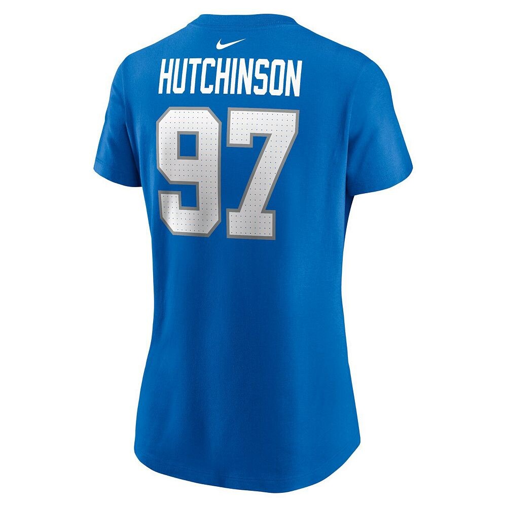 Женская футболка Nike Aidan Hutchinson Blue Detroit Lions с именем и номером игрока, цвет Lns Blue — фото 4