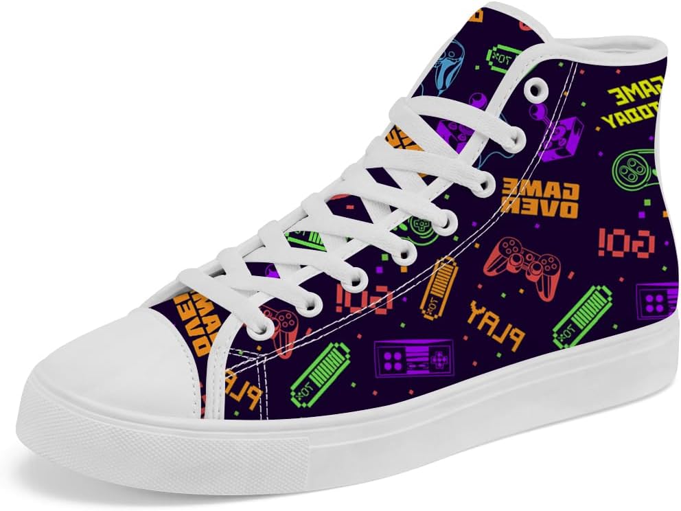 

Высокие кеды из холста с видеоигровым дизайном, спортивные туфли на шнуровке для мужчин и женщин Chebing, красный