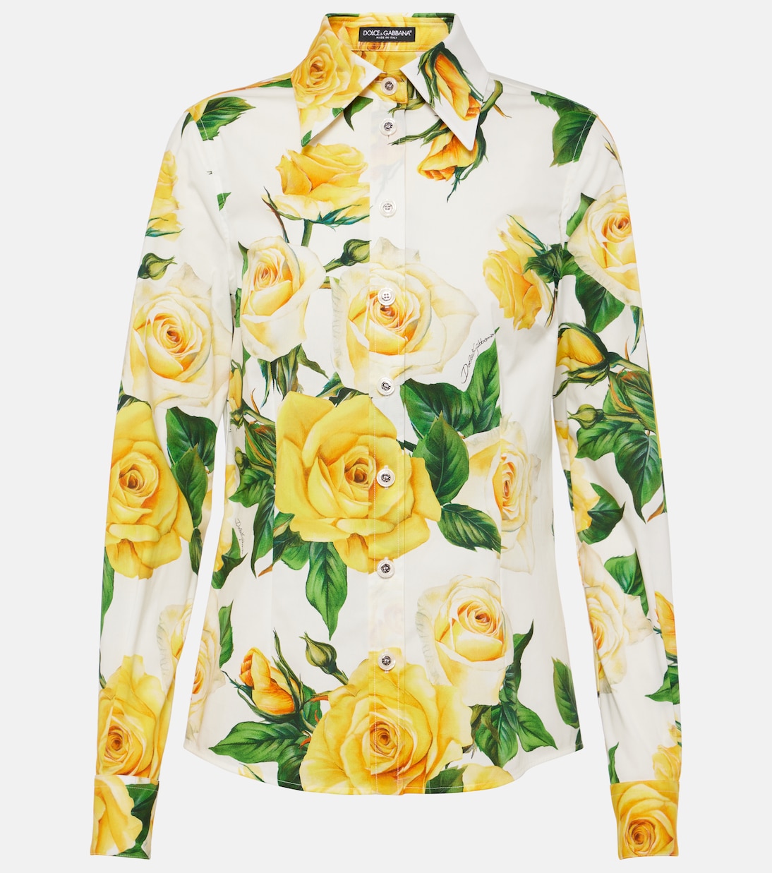 

Рубашка из смесовой хлопковой поплиновой ткани с цветочным рисунком Dolce&Gabbana, Rose Gialle Fdo Bco