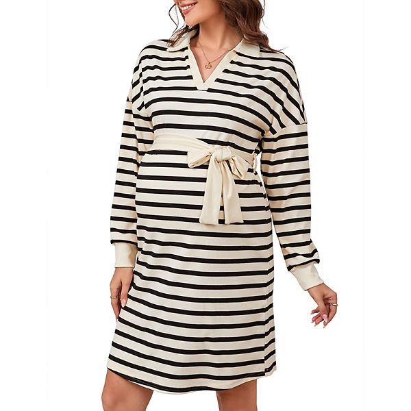 

Женское платье для беременных с V-образным вырезом, длинными рукавами и полоской Seoria, Black