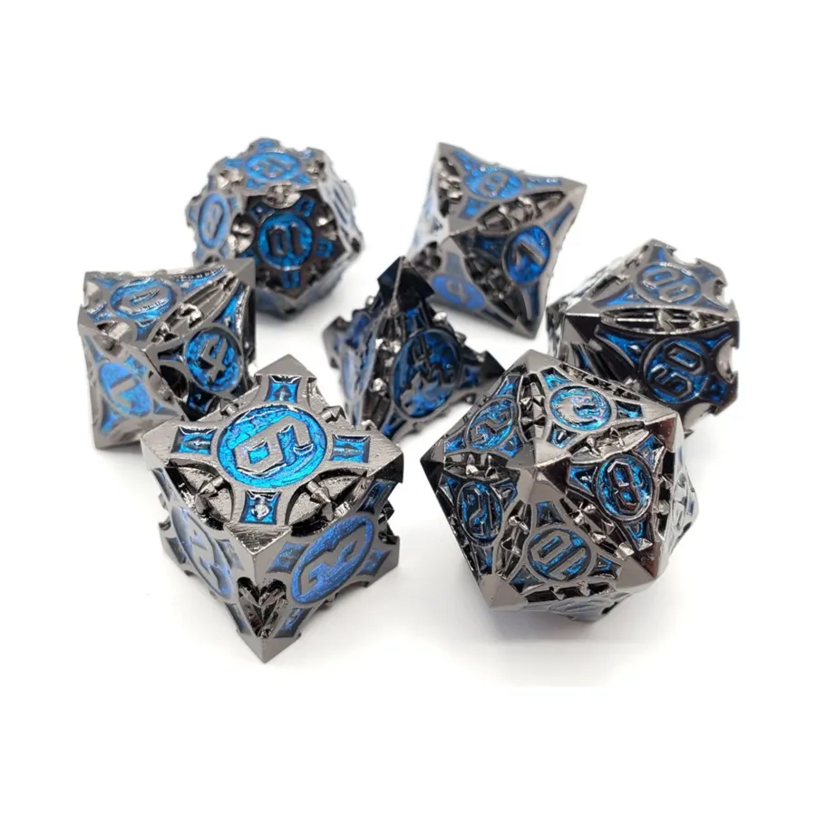 

Набор Poly — черный никель с синим (7), Metal Dice - Gnome Forged
