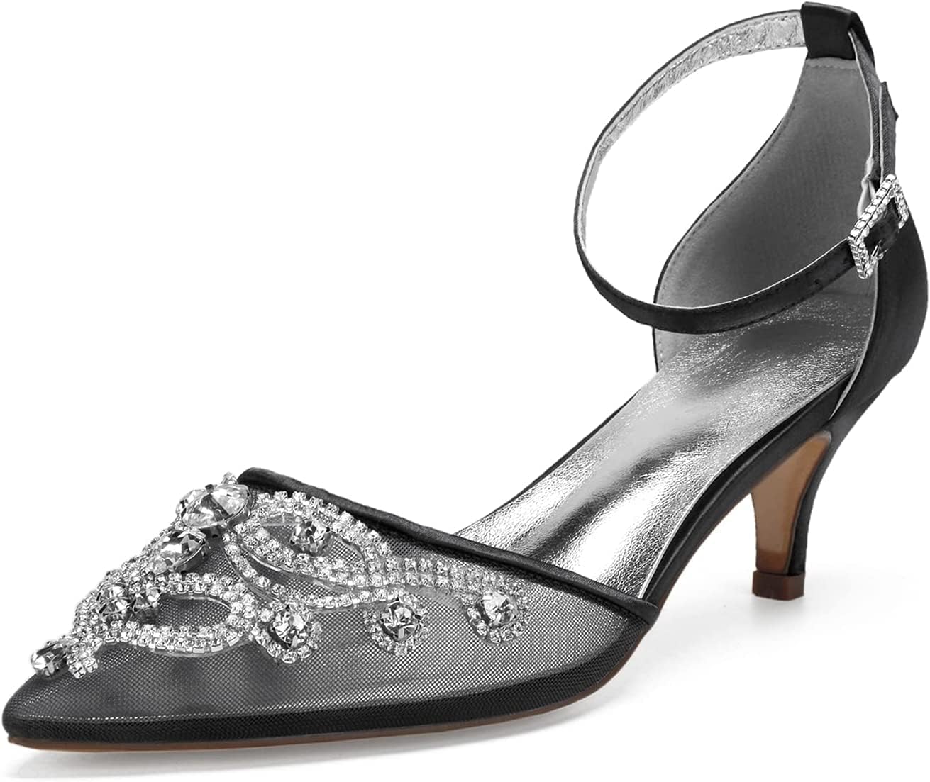 

Туфли на каблуке для женщин, свадебная обувь для женщин, удобные атласные с сеткой, каблук для невесты, плоские остроносые свадебные туфли с кристаллами для вечеринок и танцев (Цвет: серебристый, Размер: 9 UK) Generic