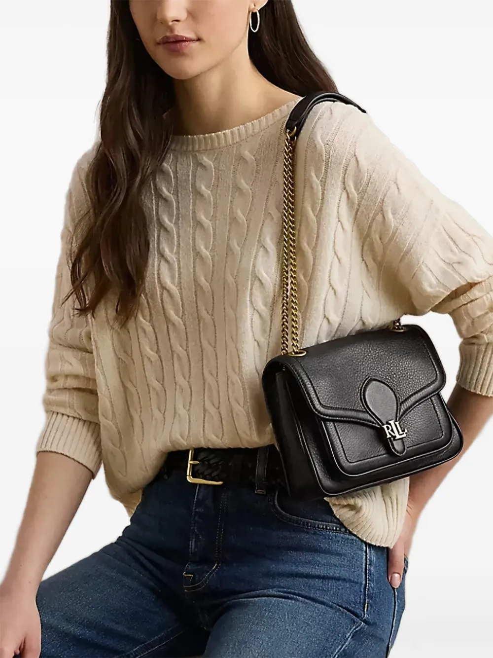 

Сумка на плечо с клапаном и цепочкой Lauren Ralph Lauren, черный